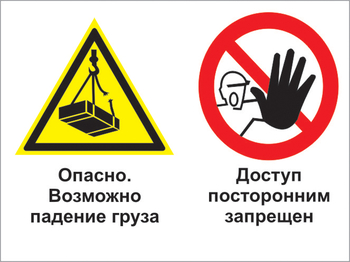 Кз 32 опасно - возможно падение груза. доступ посторонним запрещен. (пластик, 600х400 мм) - Знаки безопасности - Комбинированные знаки безопасности - . Магазин Znakstend.ru